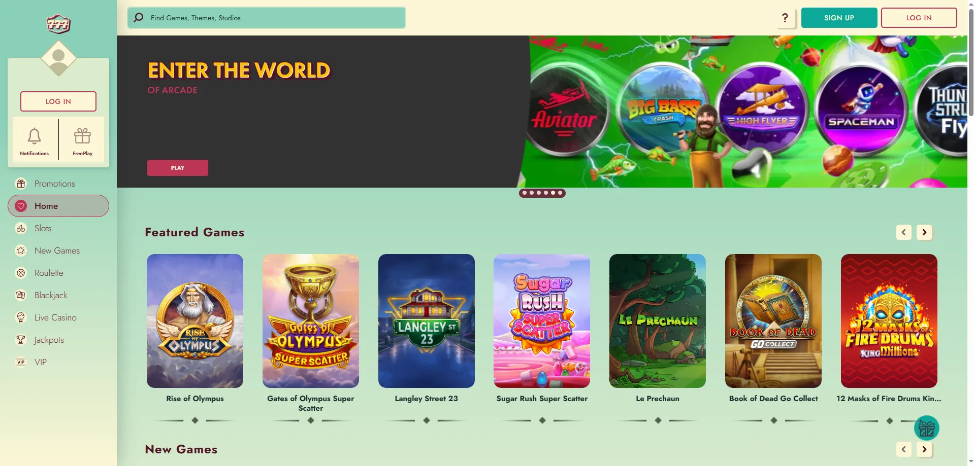 777 Casino online game lobby — slots, live casino and more